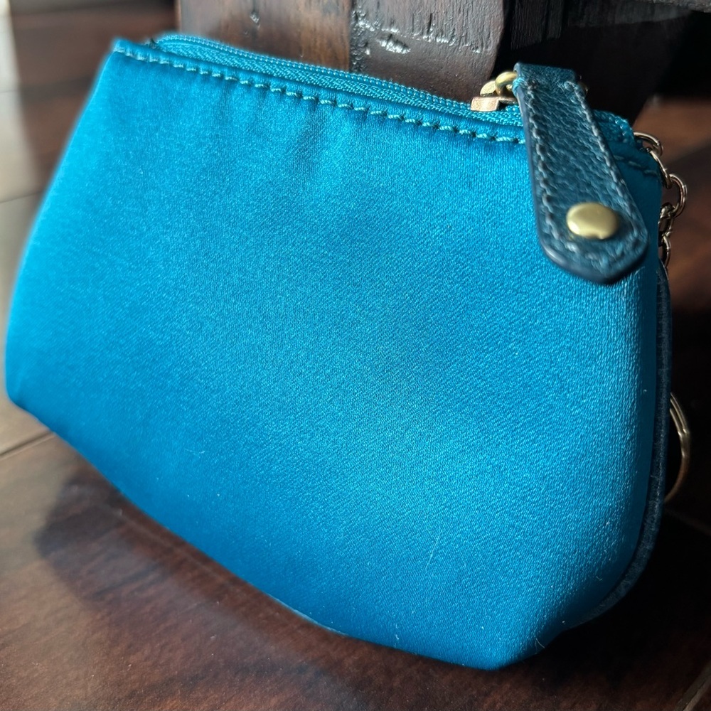 Coach Amanda Teal Satin Mini Skinny Zip Coin Purse - Picture 7 of 8